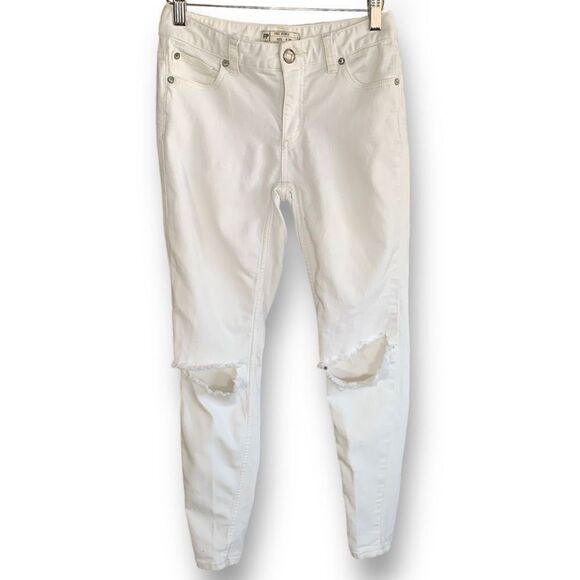 Free People Jeans Skinny Distressed White Denim Midrise Cropped - Picture 7 of 7